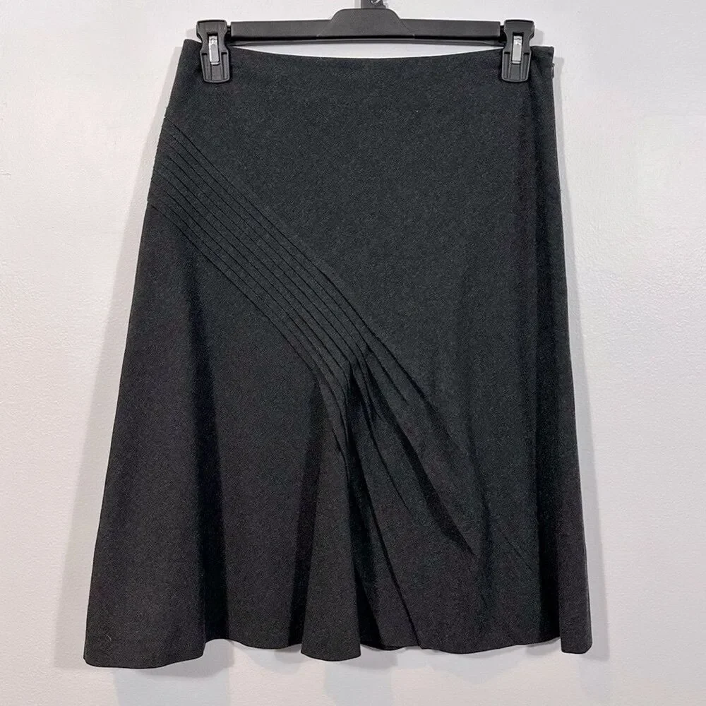 Anthropologie Charcoal Gray Asymmetrical Pleated Midi Skirt Women’s Size 6